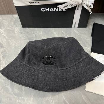 Chanel Denim Bucket Hat with Strass CC Black 2024 0514 (MAO-240514045)