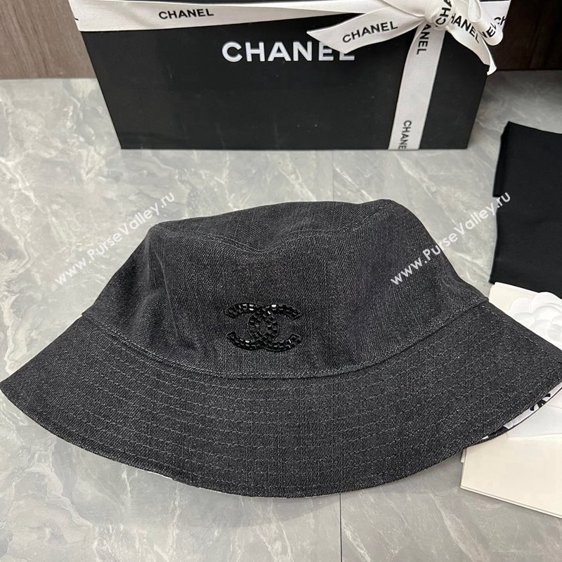 Chanel Denim Bucket Hat with Strass CC Black 2024 0514 (MAO-240514045)