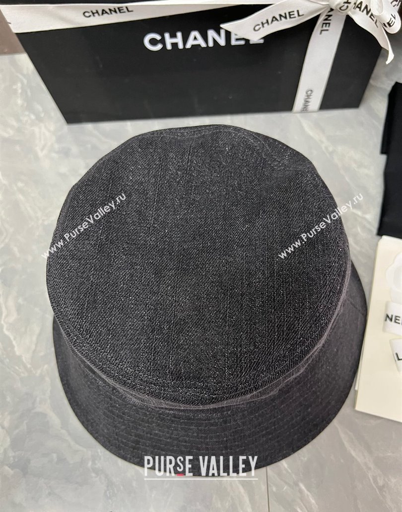 Chanel Denim Bucket Hat with Strass CC Black 2024 0514 (MAO-240514045)
