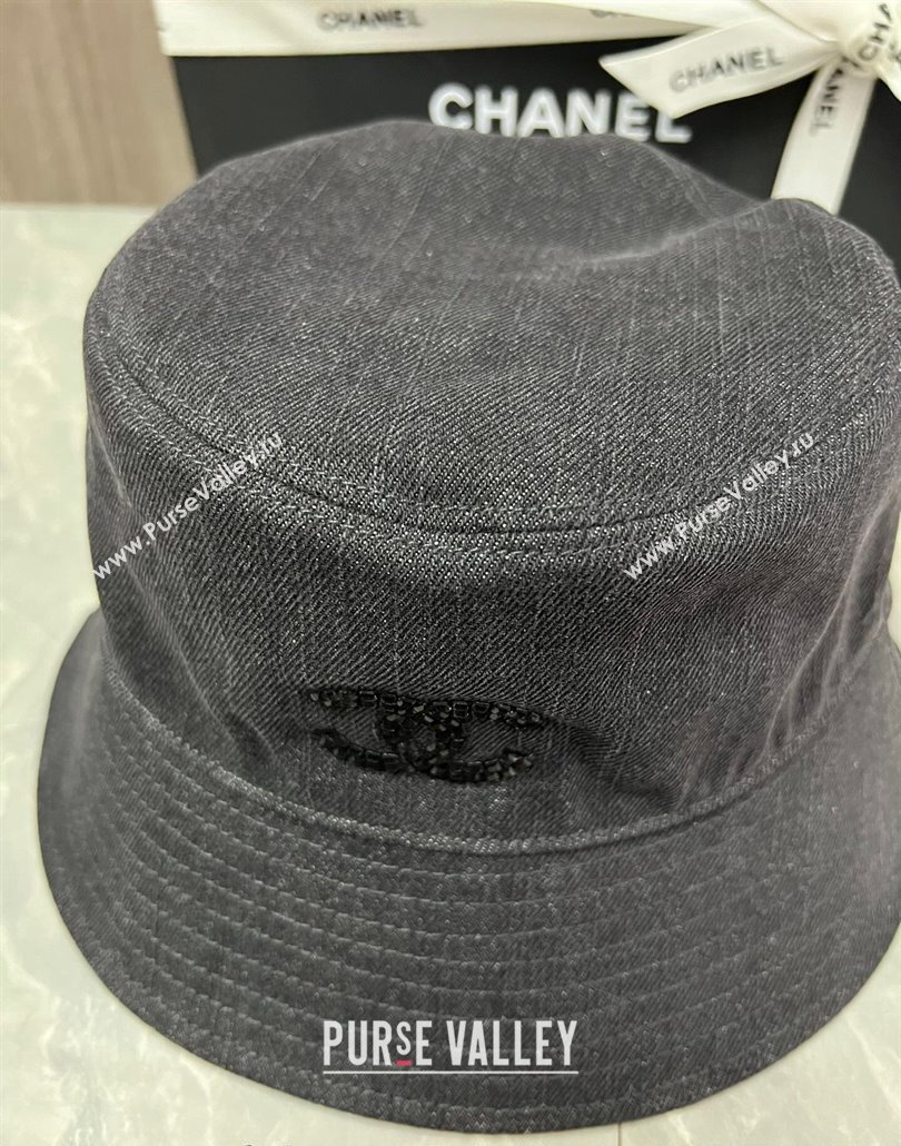 Chanel Denim Bucket Hat with Strass CC Black 2024 0514 (MAO-240514045)