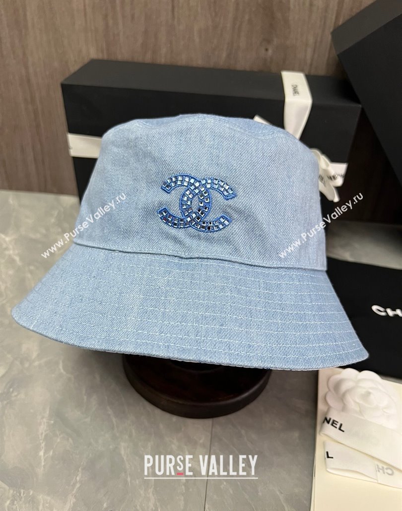 Chanel Denim Bucket Hat with Strass CC Blue 2024 0514 (MAO-240514048)