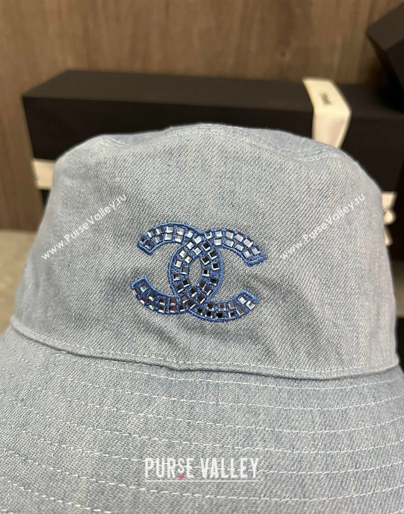 Chanel Denim Bucket Hat with Strass CC Blue 2024 0514 (MAO-240514048)