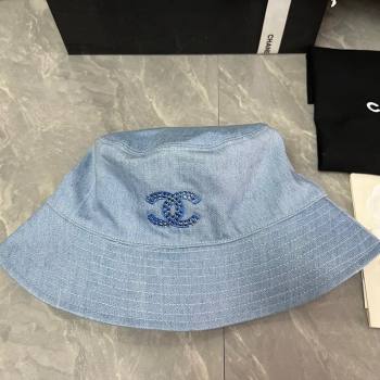 Chanel Denim Bucket Hat with Strass CC Blue 2024 0514 (MAO-240514048)