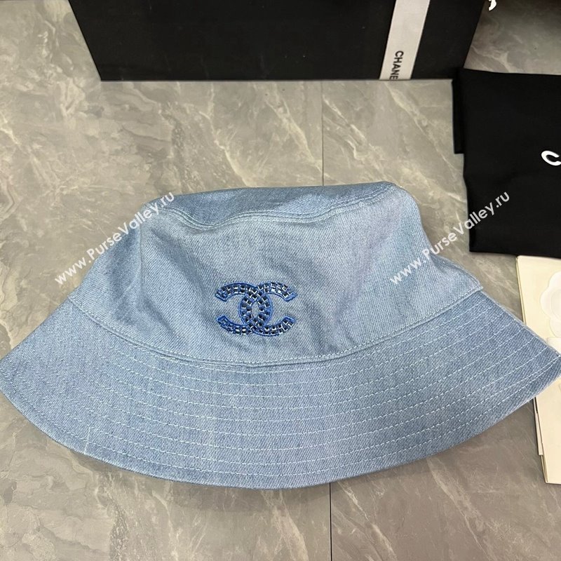 Chanel Denim Bucket Hat with Strass CC Blue 2024 0514 (MAO-240514048)