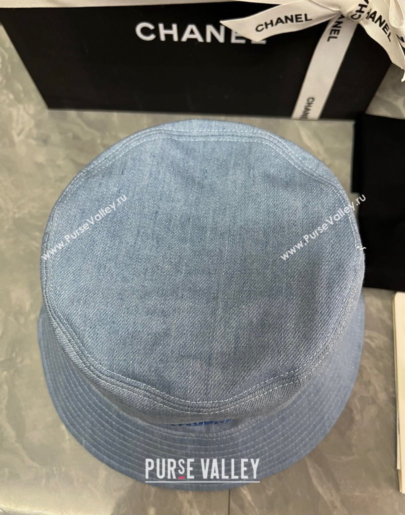 Chanel Denim Bucket Hat with Strass CC Blue 2024 0514 (MAO-240514048)