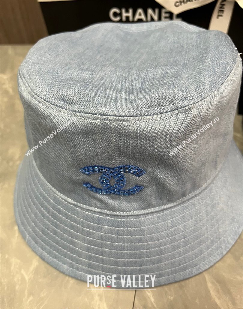 Chanel Denim Bucket Hat with Strass CC Blue 2024 0514 (MAO-240514048)