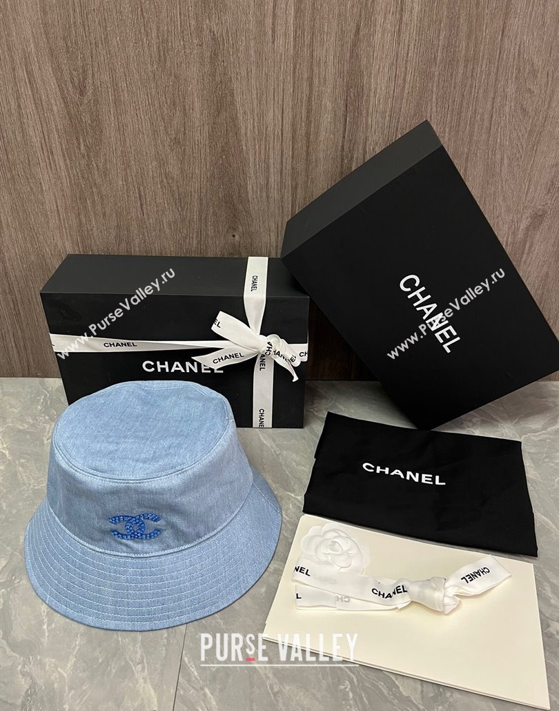 Chanel Denim Bucket Hat with Strass CC Blue 2024 0514 (MAO-240514048)