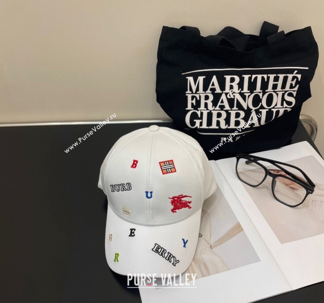 Burberry Logo Patch Baseball Hat White 2024 0514 (MAO-240514049)
