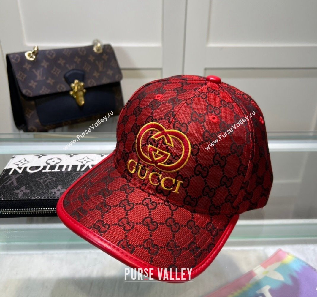 Gucci GG Canvas Baseball hat with Interlocking G Red 2024 0513 (A-240514065)