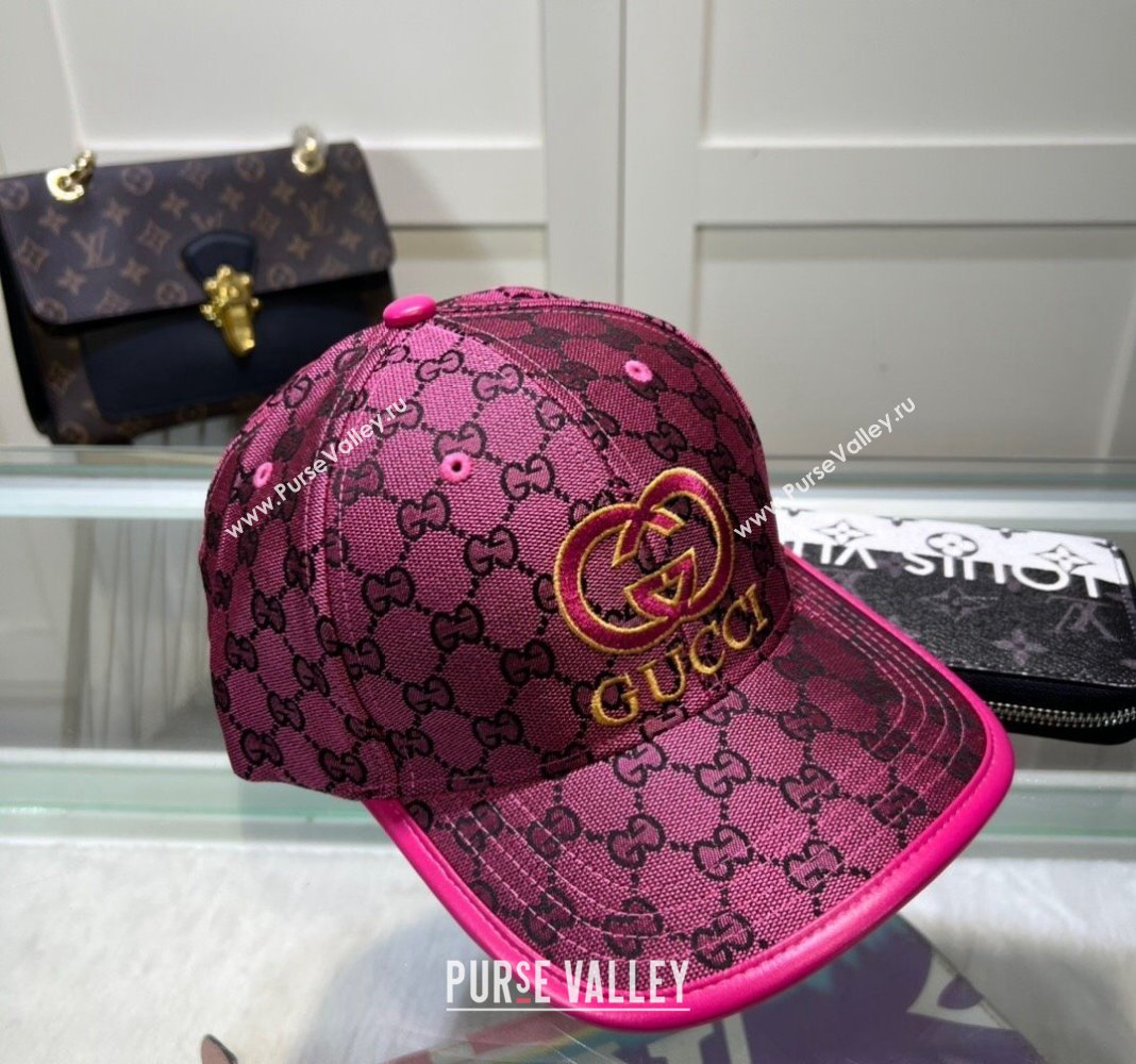 Gucci GG Canvas Baseball hat with Interlocking G Dark Pink 2024 0513 (A-240514066)