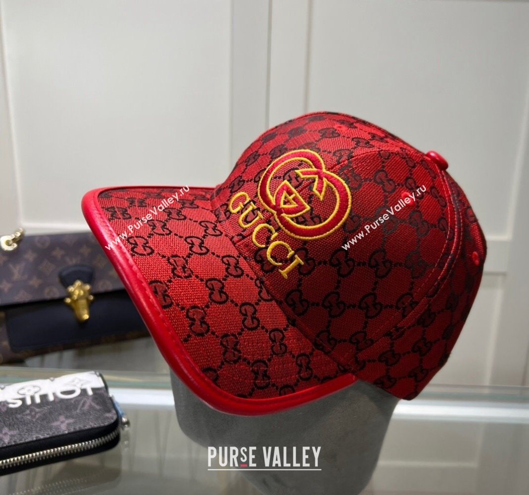 Gucci GG Canvas Baseball hat with Interlocking G Red 2024 0513 (A-240514065)