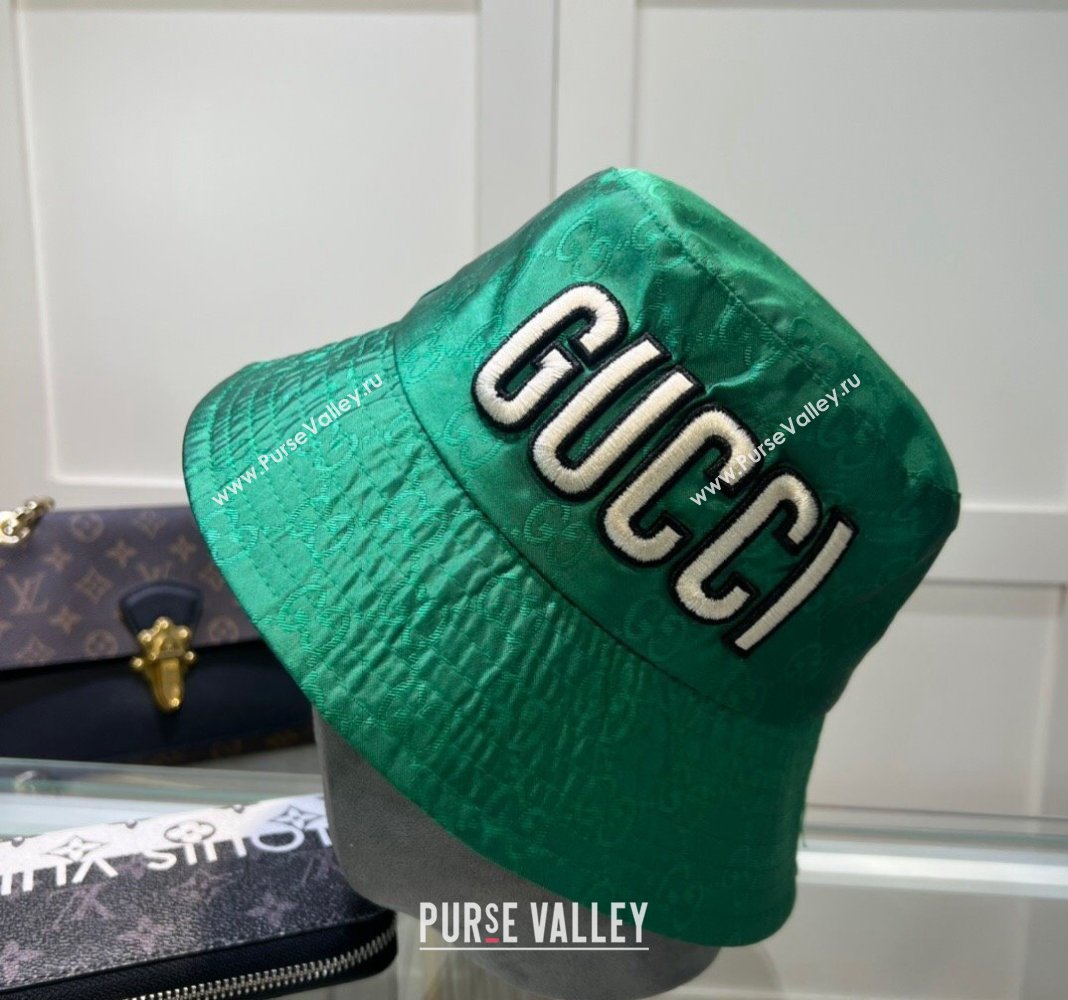 Gucci Shiny GG Bucket hat with Maxi GUCCI Green 2024 0513 (A-240514070)
