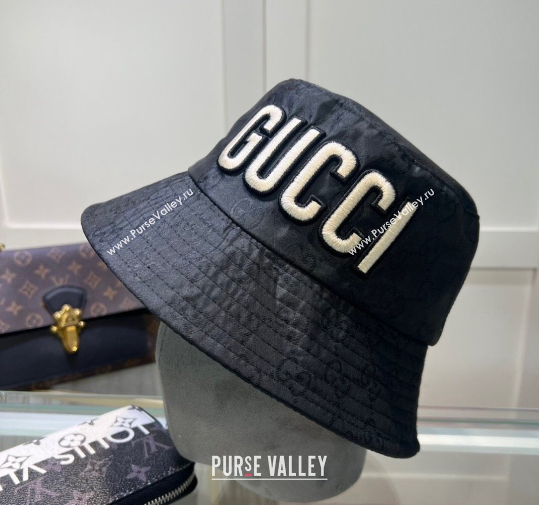 Gucci Shiny GG Bucket hat with Maxi GUCCI Black 2024 0513 (A-240514073)