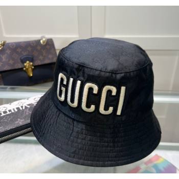Gucci Shiny GG Bucket hat with Maxi GUCCI Black 2024 0513 (A-240514073)