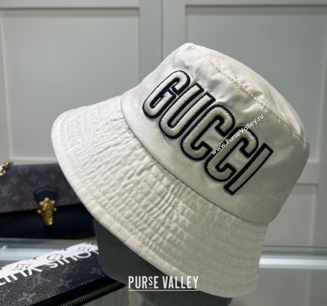 Gucci Shiny GG Bucket hat with Maxi GUCCI White 2024 0513 (A-240514072)