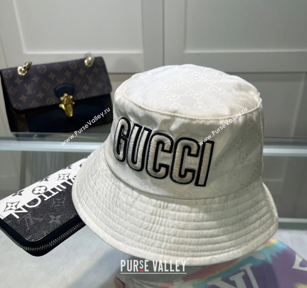 Gucci Shiny GG Bucket hat with Maxi GUCCI White 2024 0513 (A-240514072)