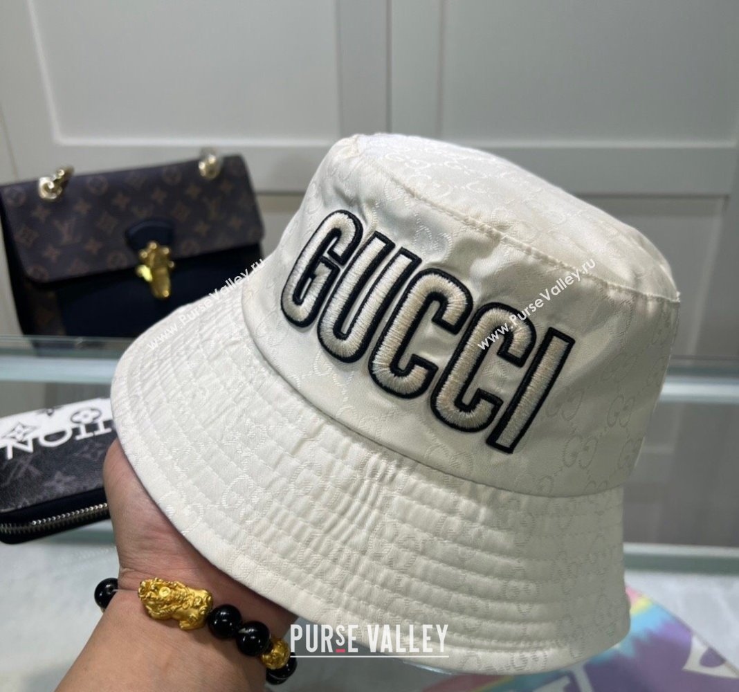 Gucci Shiny GG Bucket hat with Maxi GUCCI White 2024 0513 (A-240514072)