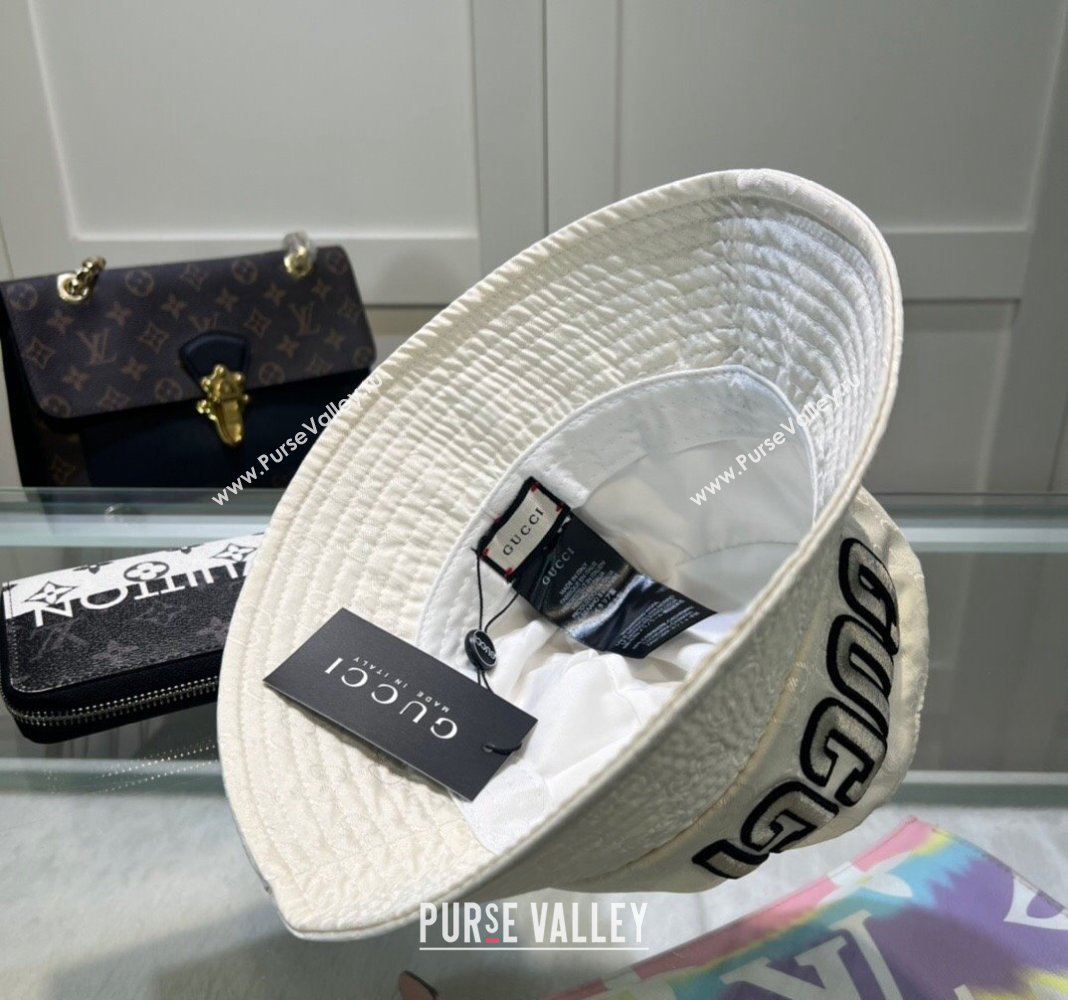 Gucci Shiny GG Bucket hat with Maxi GUCCI White 2024 0513 (A-240514072)