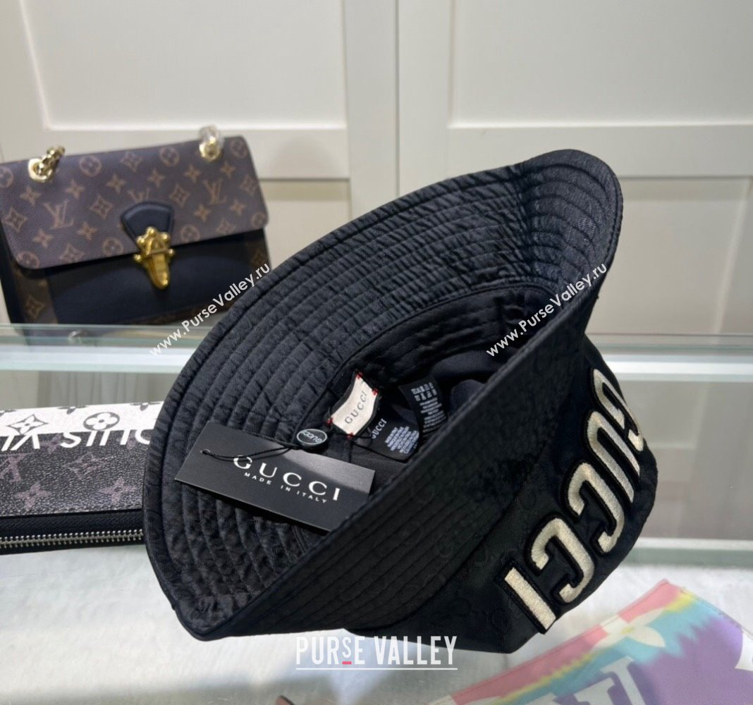 Gucci Shiny GG Bucket hat with Maxi GUCCI Black 2024 0513 (A-240514073)