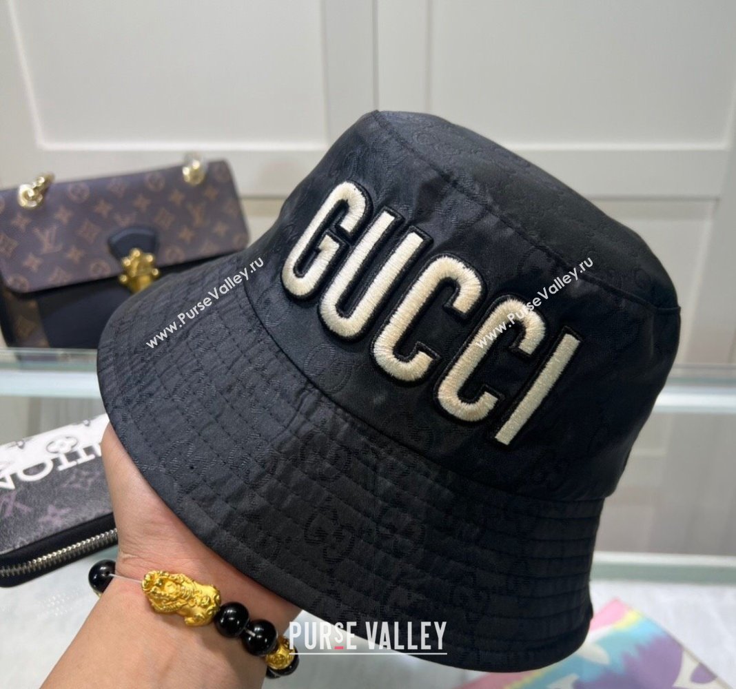 Gucci Shiny GG Bucket hat with Maxi GUCCI Black 2024 0513 (A-240514073)