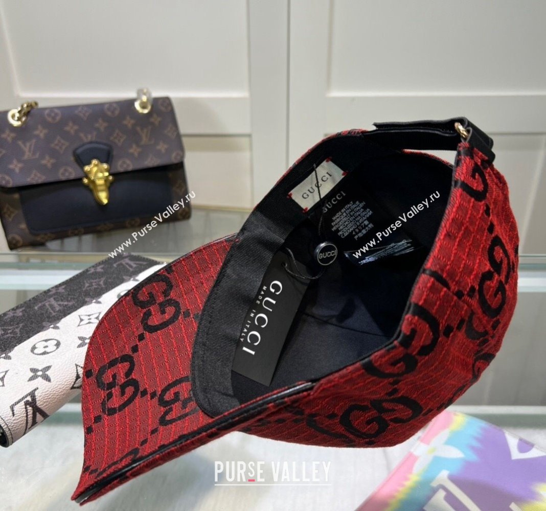 Gucci Maxi GG Canvas Baseball Hat Red 2024 051302 (A-240514085)
