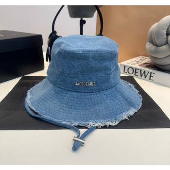 Jacquemus Blue Denim Bucket Hat with Fringe 2024 0619 (MAO-240619044)