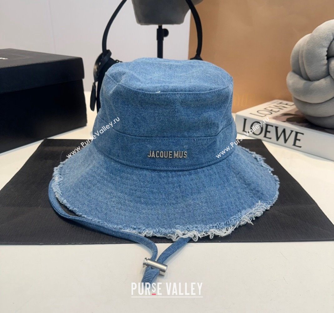 Jacquemus Blue Denim Bucket Hat with Fringe 2024 0619 (MAO-240619044)