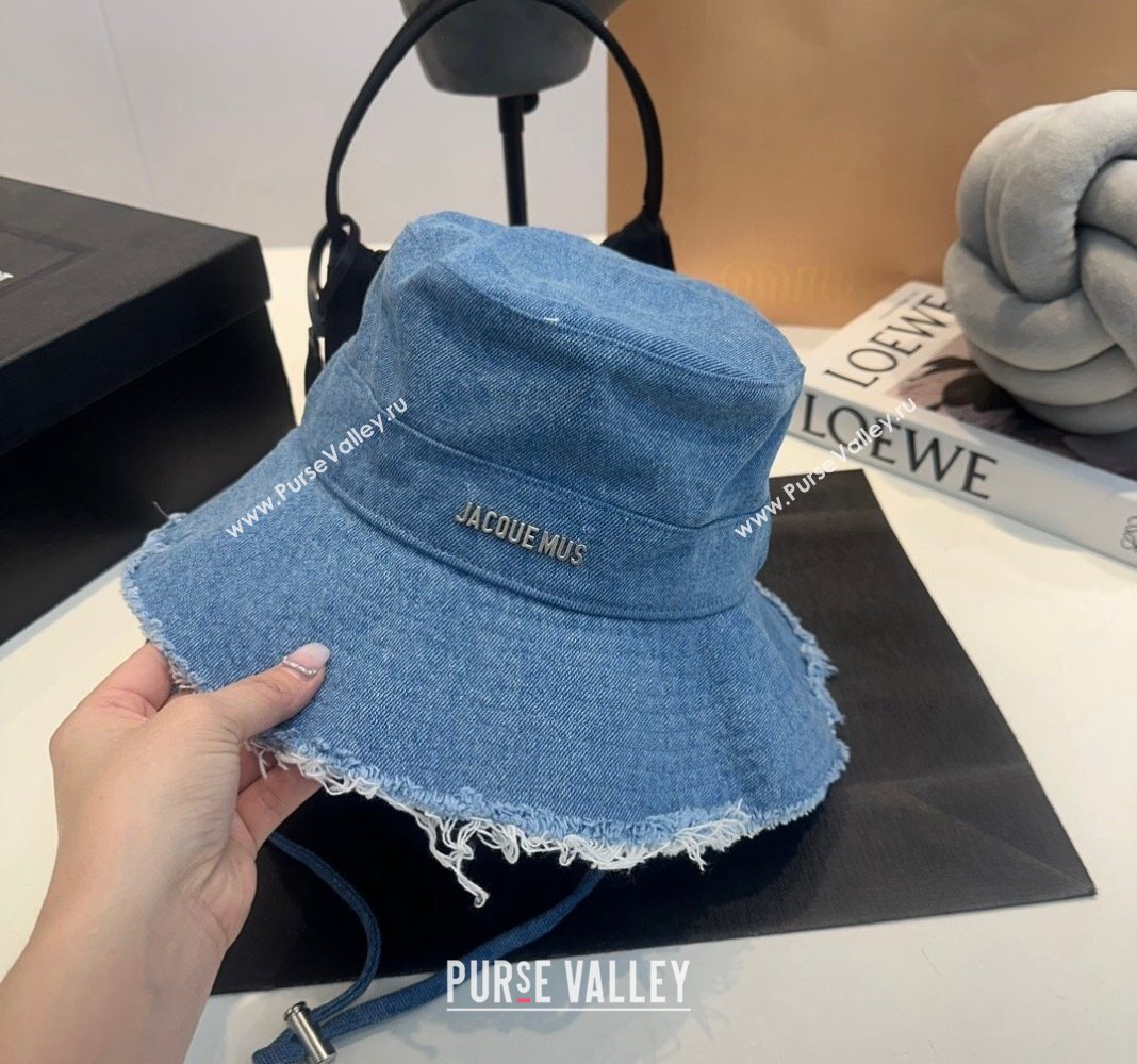 Jacquemus Blue Denim Bucket Hat with Fringe 2024 0619 (MAO-240619044)