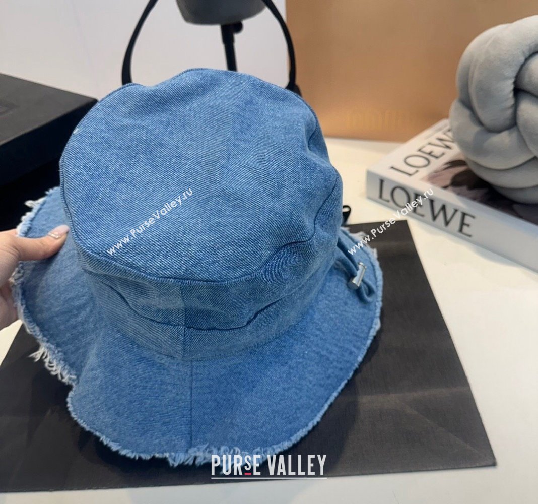 Jacquemus Blue Denim Bucket Hat with Fringe 2024 0619 (MAO-240619044)