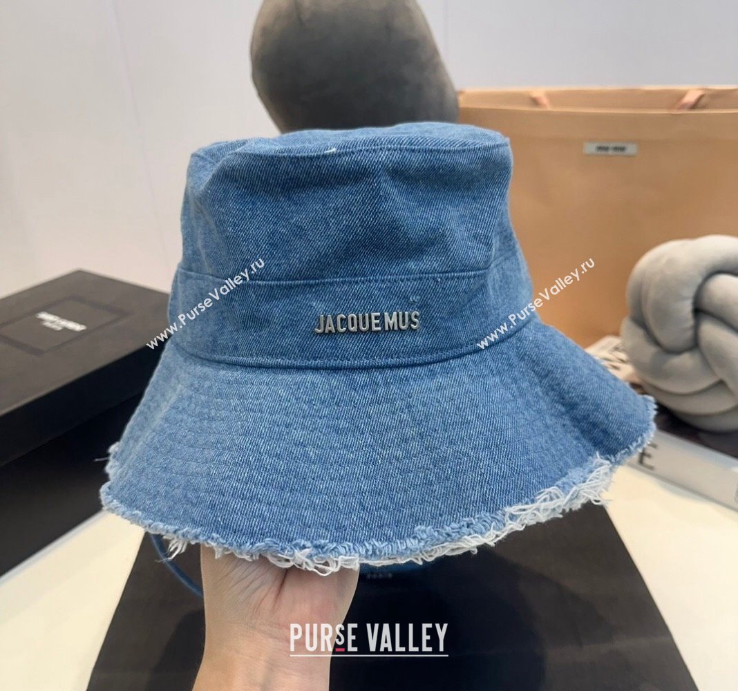 Jacquemus Blue Denim Bucket Hat with Fringe 2024 0619 (MAO-240619044)