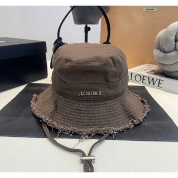 Jacquemus Canvas Bucket Hat with Fringe Grey Brown 2024 0619 (MAO-240619045)