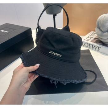 Jacquemus Canvas Bucket Hat with Fringe Black 2024 0619 (MAO-240619046)