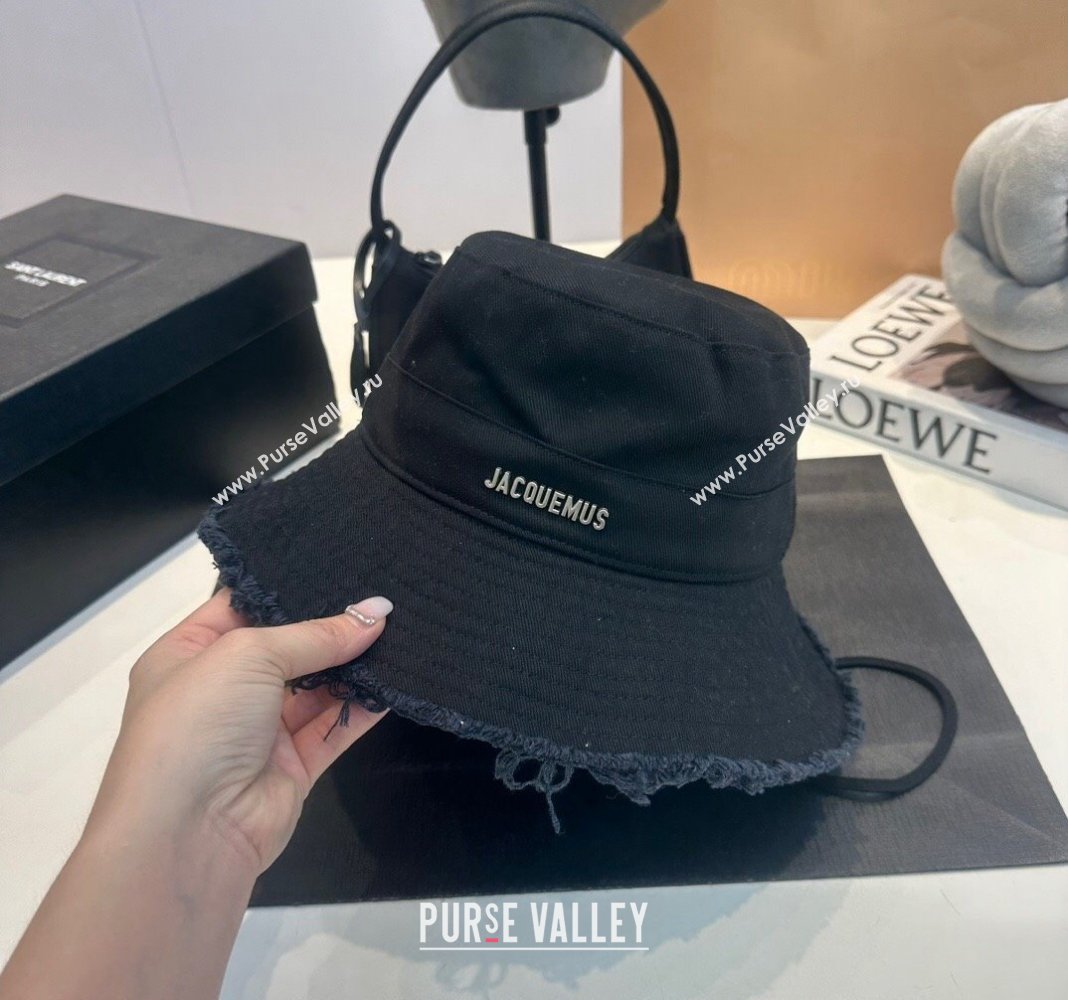 Jacquemus Canvas Bucket Hat with Fringe Black 2024 0619 (MAO-240619046)