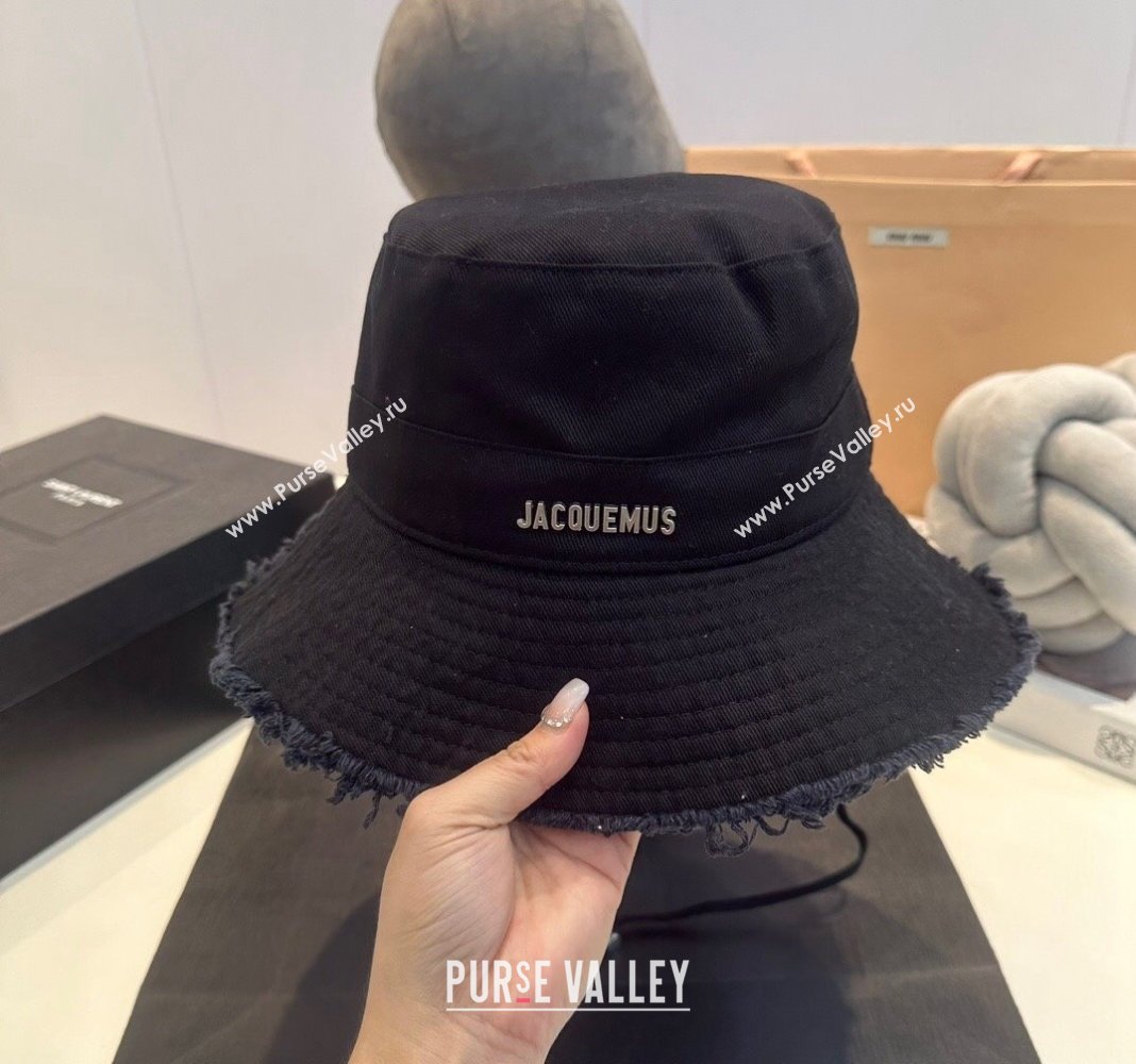 Jacquemus Canvas Bucket Hat with Fringe Black 2024 0619 (MAO-240619046)