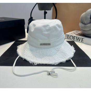 Jacquemus Canvas Bucket Hat with Fringe White 2024 0619 (MAO-240619047)