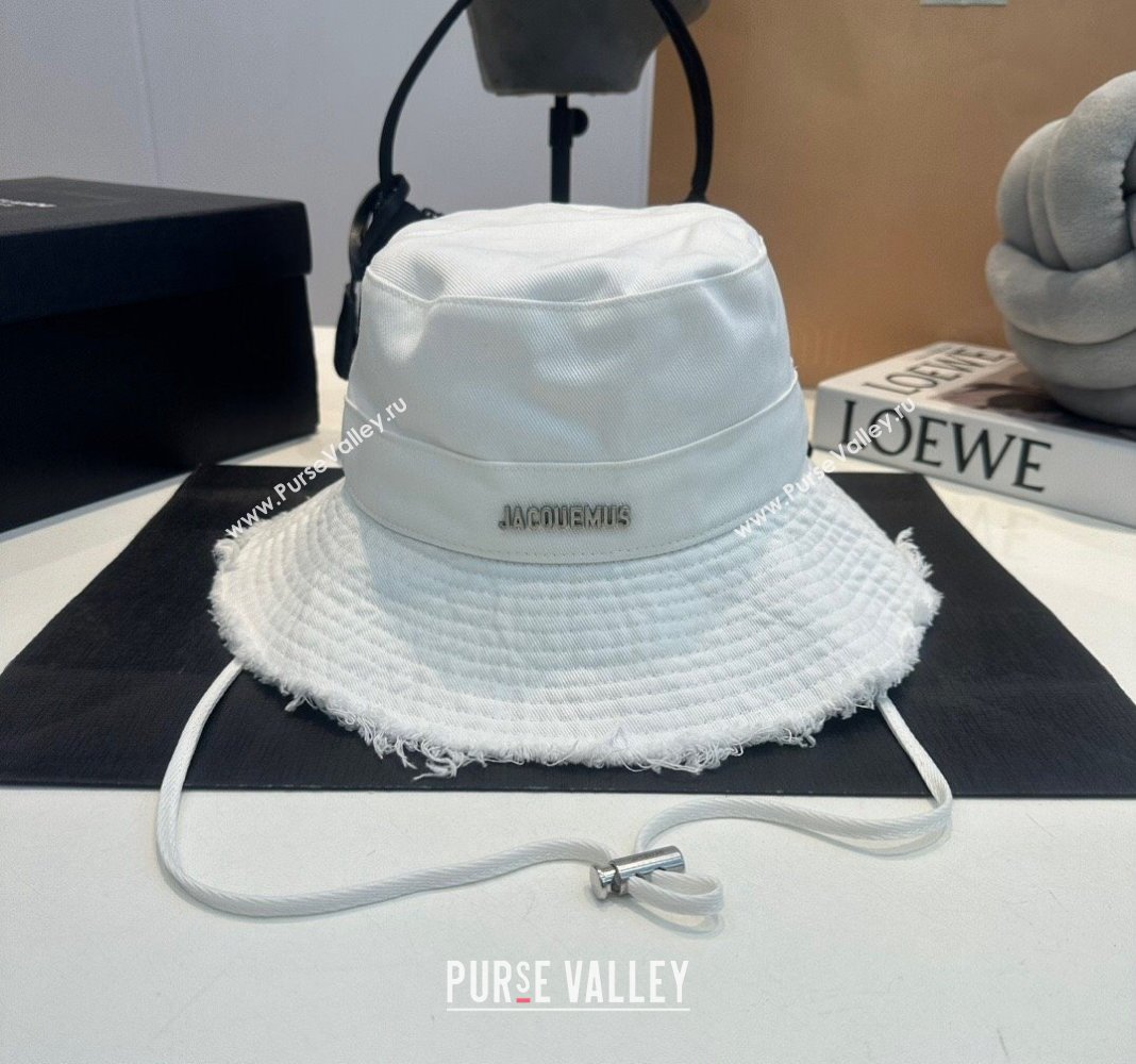 Jacquemus Canvas Bucket Hat with Fringe White 2024 0619 (MAO-240619047)