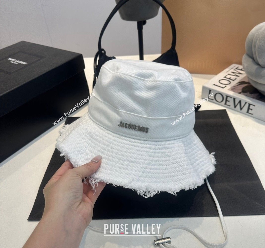 Jacquemus Canvas Bucket Hat with Fringe White 2024 0619 (MAO-240619047)