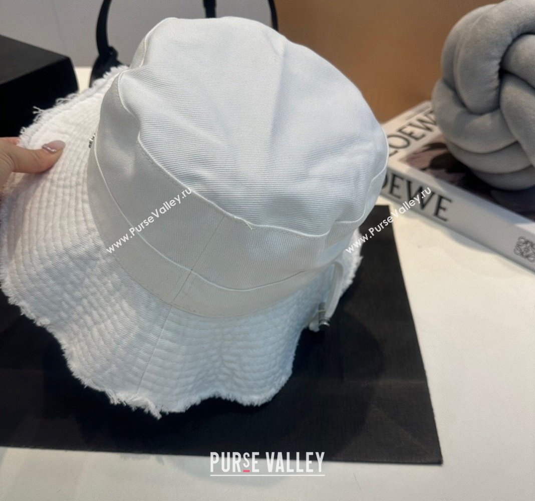 Jacquemus Canvas Bucket Hat with Fringe White 2024 0619 (MAO-240619047)