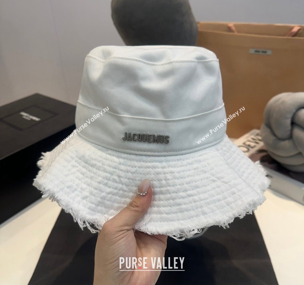 Jacquemus Canvas Bucket Hat with Fringe White 2024 0619 (MAO-240619047)