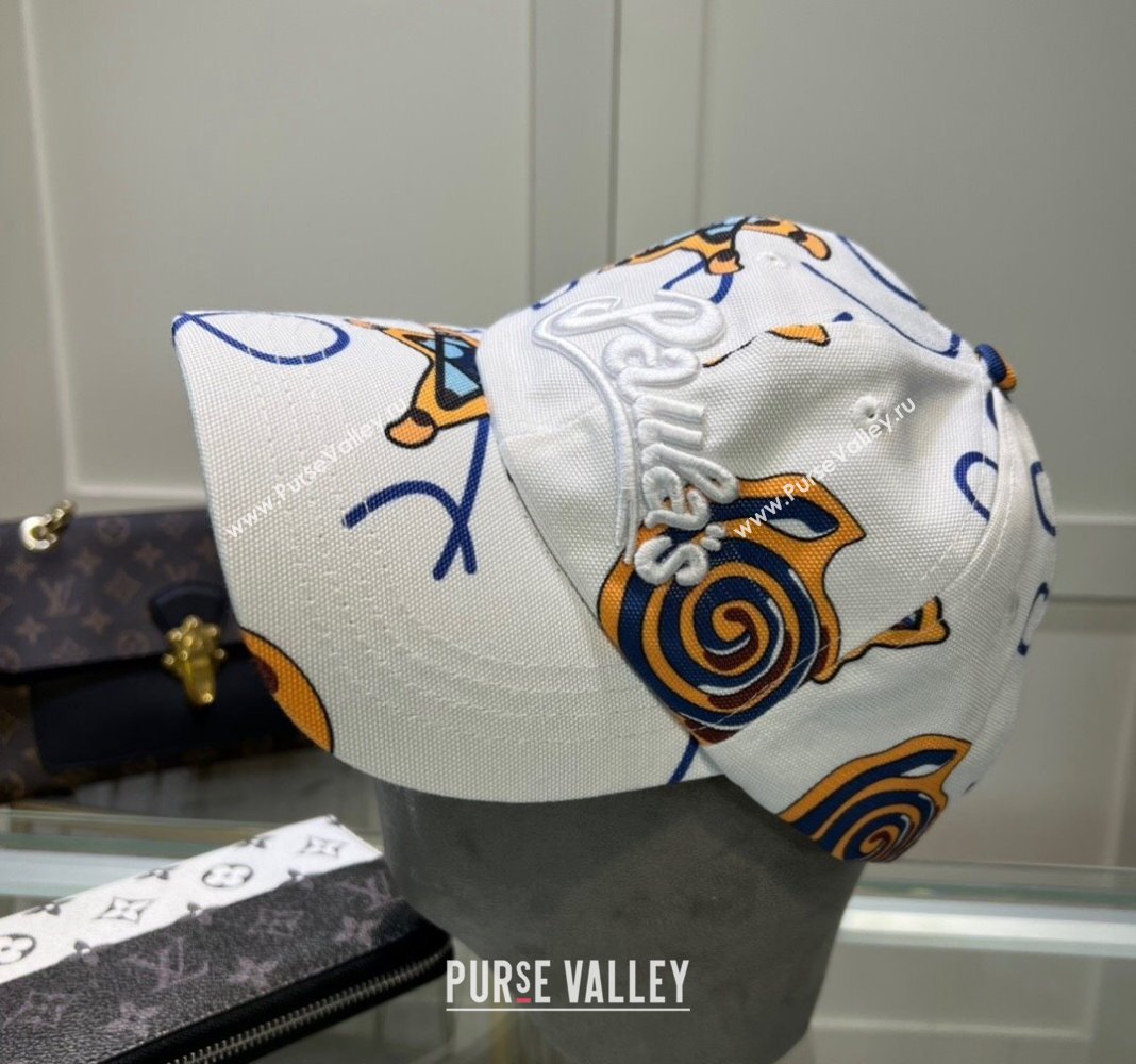 Loewe Printed Baseball Hat White/Yellow/Blue 2024 0619 (MAO-240619059)