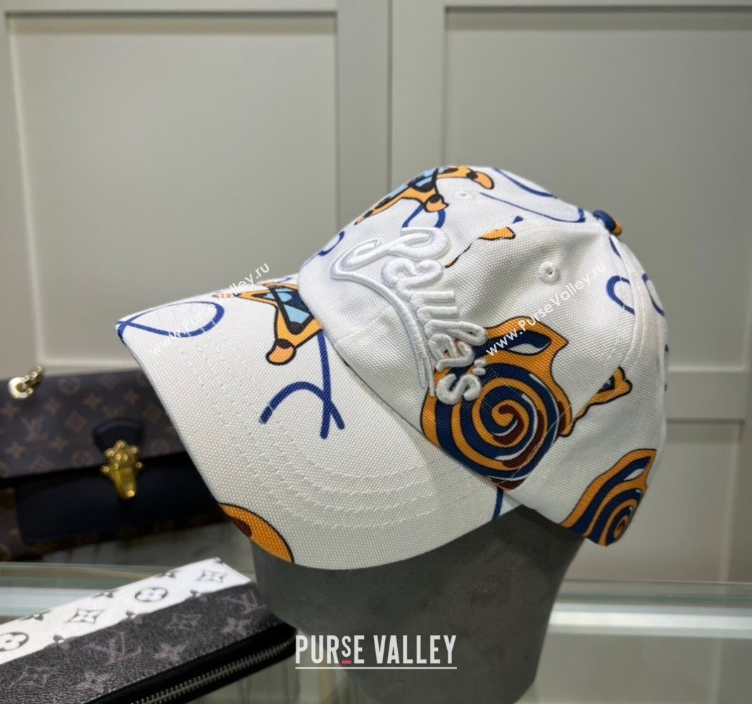 Loewe Printed Baseball Hat White/Yellow/Blue 2024 0619 (MAO-240619059)