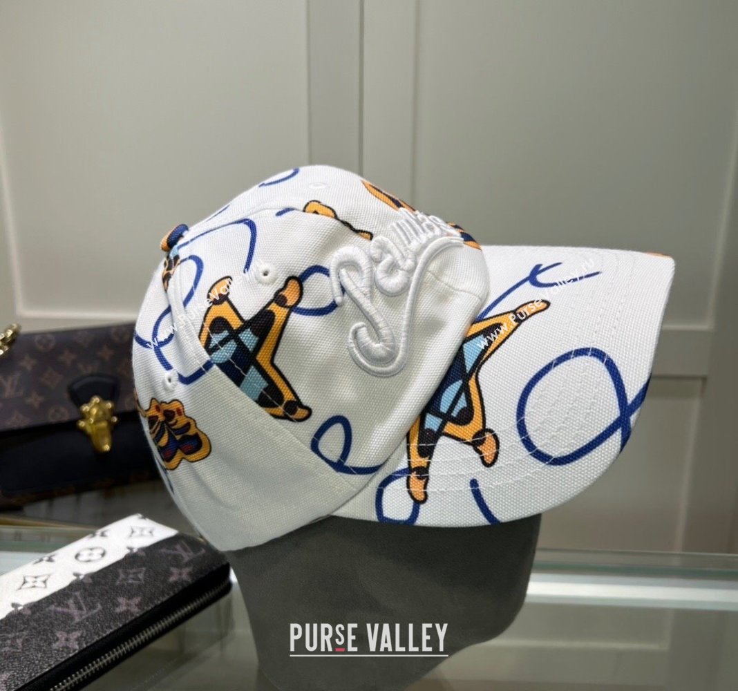 Loewe Printed Baseball Hat White/Yellow/Blue 2024 0619 (MAO-240619059)