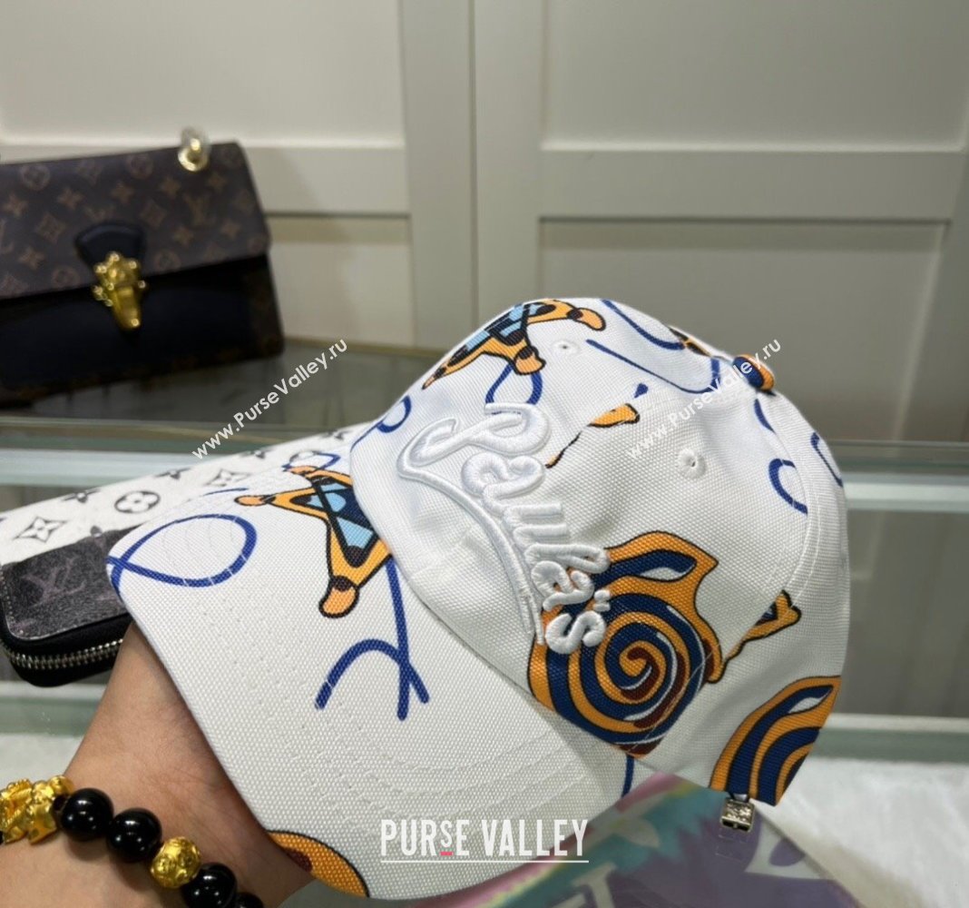 Loewe Printed Baseball Hat White/Yellow/Blue 2024 0619 (MAO-240619059)