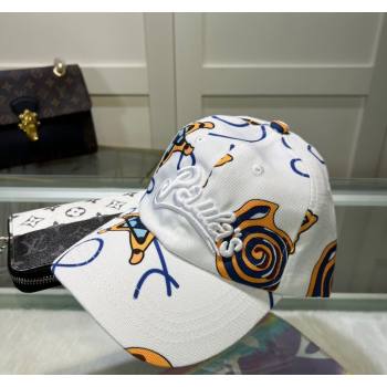 Loewe Printed Baseball Hat White/Yellow/Blue 2024 0619 (MAO-240619059)