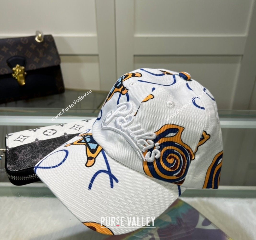 Loewe Printed Baseball Hat White/Yellow/Blue 2024 0619 (MAO-240619059)