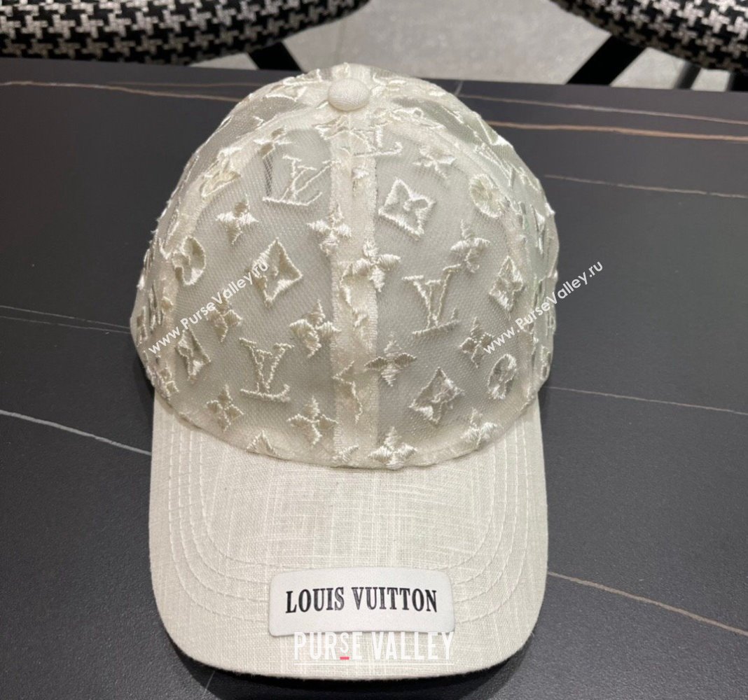 Louis Vuitton Monogram Mesh Baseball Hat White 2024 0619 (A-240619067)