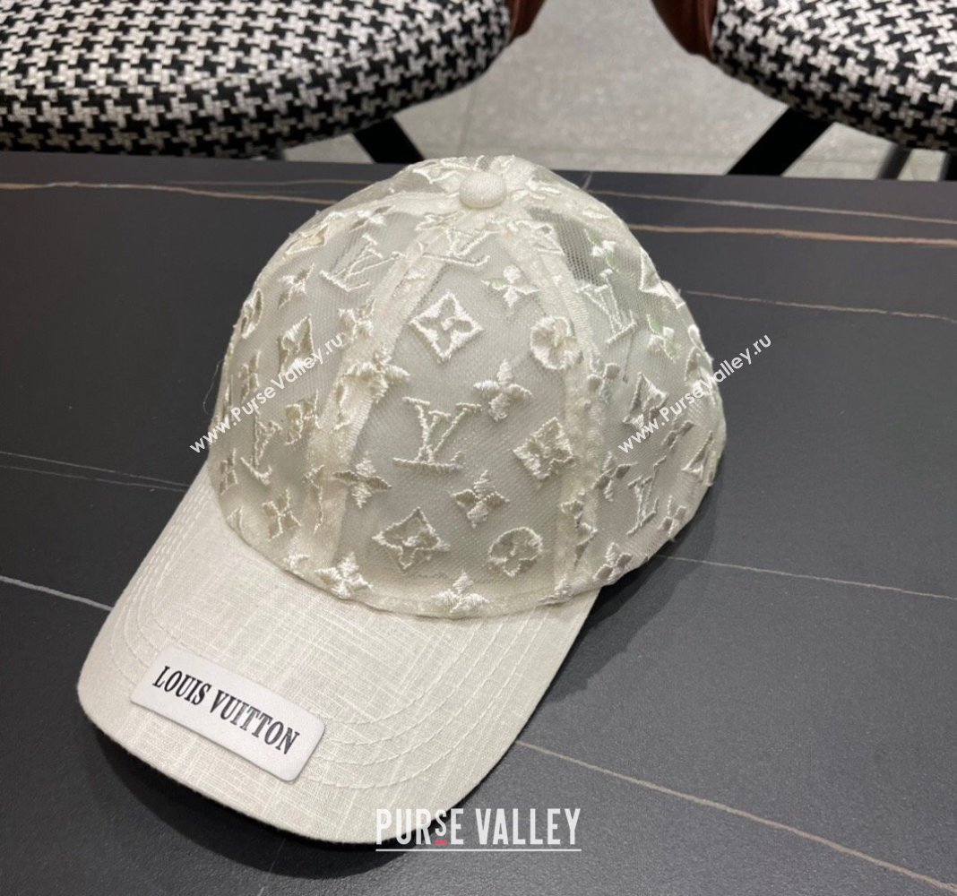 Louis Vuitton Monogram Mesh Baseball Hat White 2024 0619 (A-240619067)