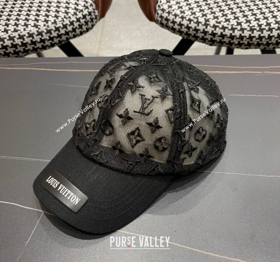 Louis Vuitton Monogram Mesh Baseball Hat Black 2024 0619 (A-240619068)