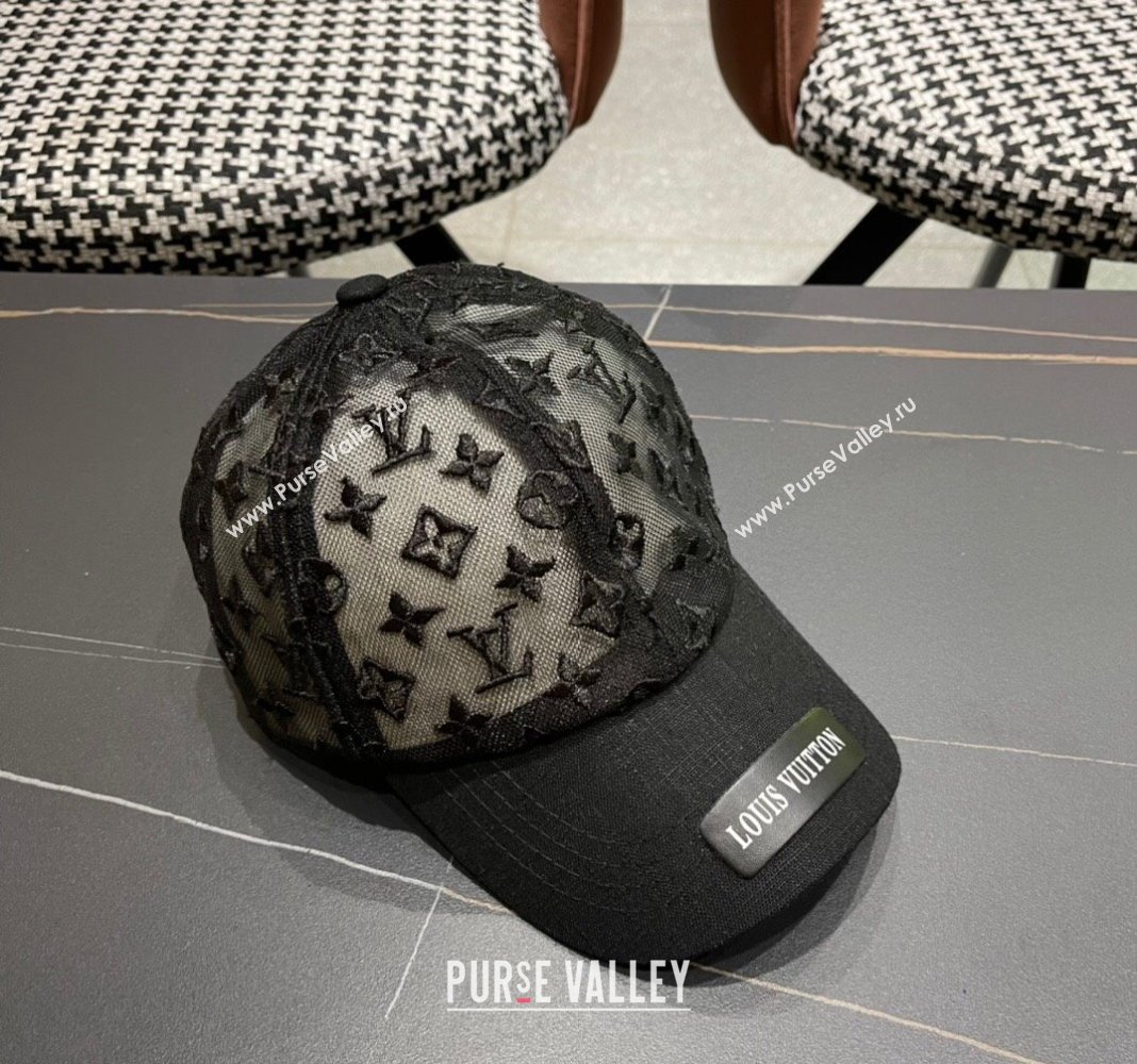 Louis Vuitton Monogram Mesh Baseball Hat Black 2024 0619 (A-240619068)