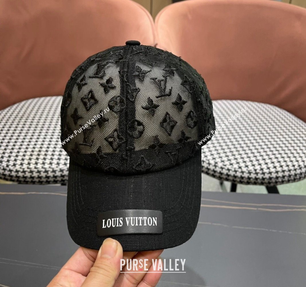 Louis Vuitton Monogram Mesh Baseball Hat Black 2024 0619 (A-240619068)